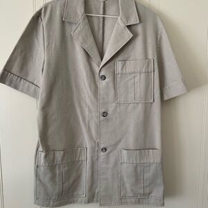 Tan Lightweight Shirt Jacket with Notched Lapel Collar